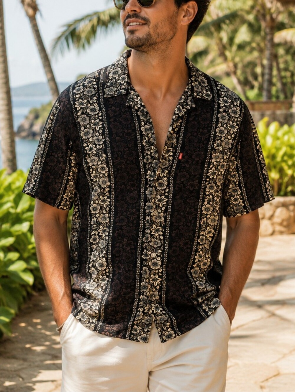 Levi's Classic Camper Floral Stripe Button Down Shirt Large NWT Viscose